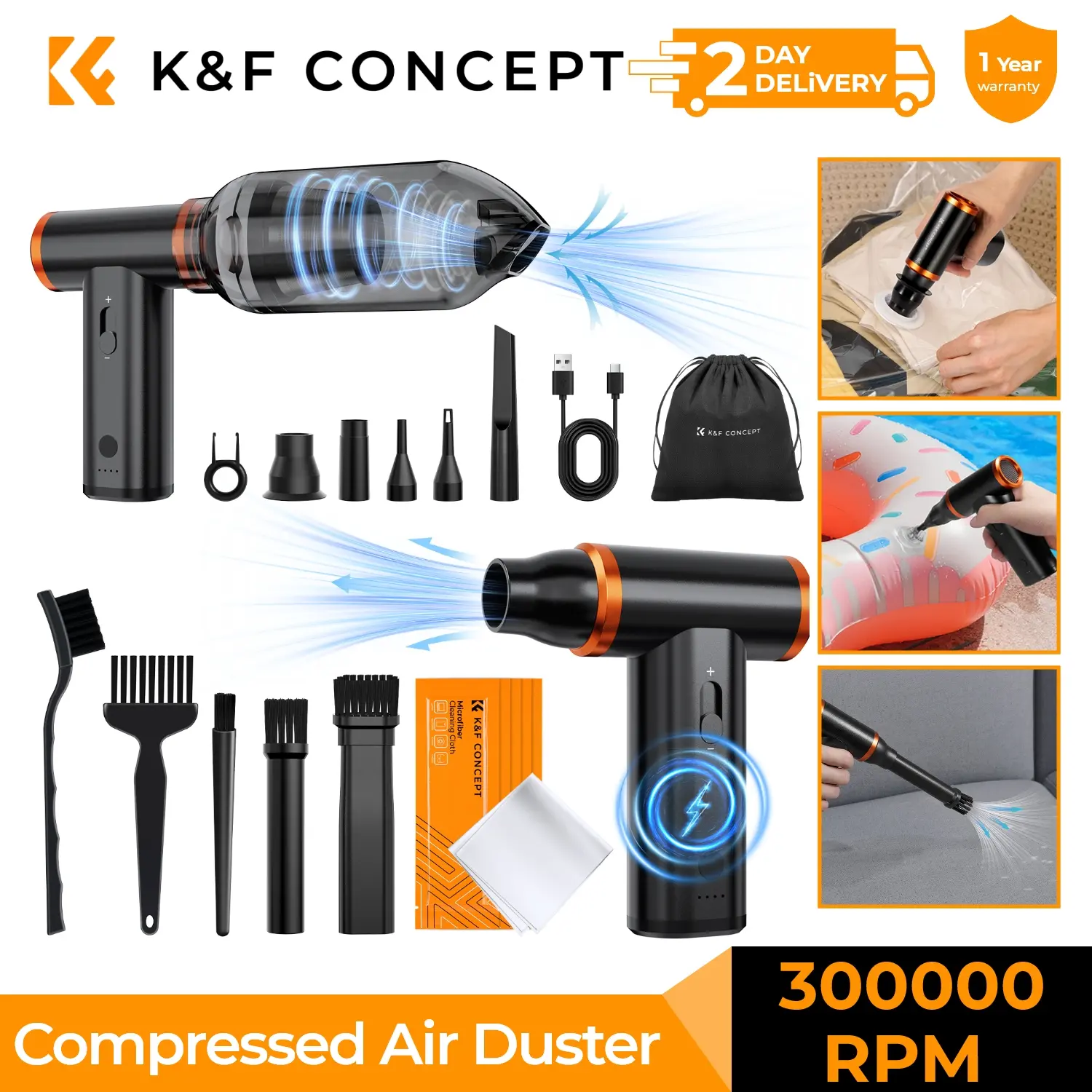 K&F CONCEPT Electric Air Duster Brushless Turbo Jet Fan Vacuum Air Blower for Camera Lens,PC,Laptop Keyboard,Car Dust Cleaner product view