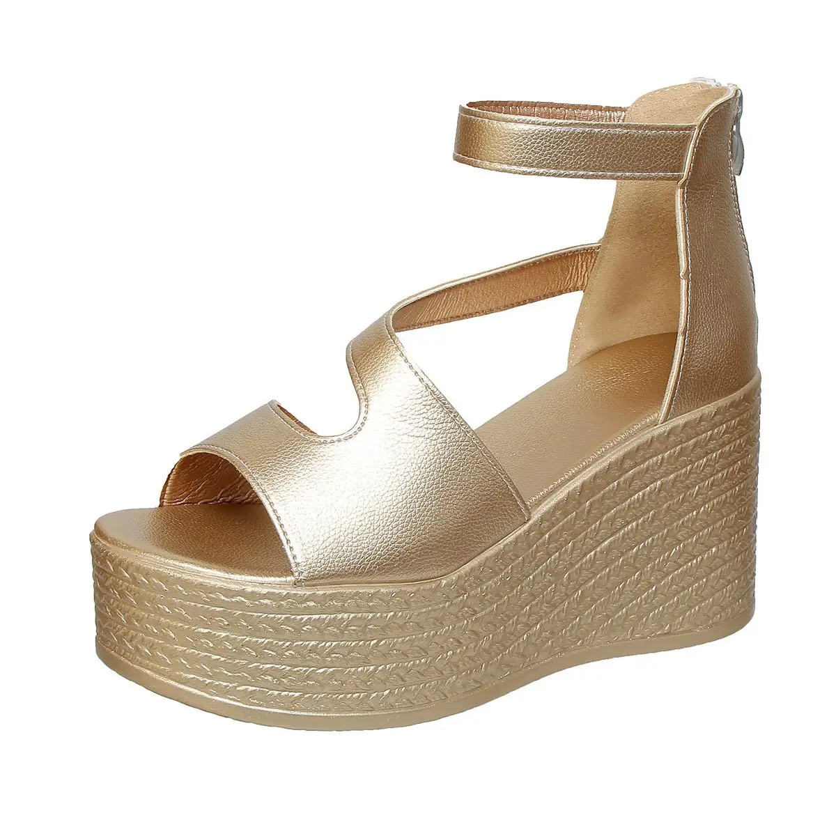 Open-toe Slope Sandals Leather Strap Roman Shoes 2025 Summer Fashion Lightweight Thick Sole Non-slip High Heels Women's Shoes product view
