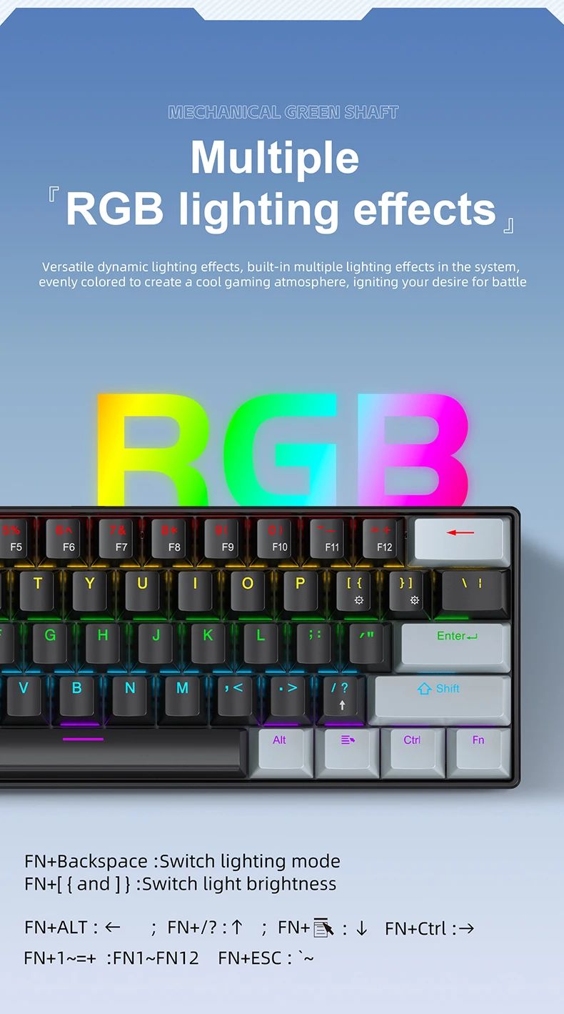 APAYADO K61 Mini 60% Gaming Keyboard 61-Key, Wired, Portable, RGB Lighting, Red/Blue Switch, Black/White/Red Colors detail