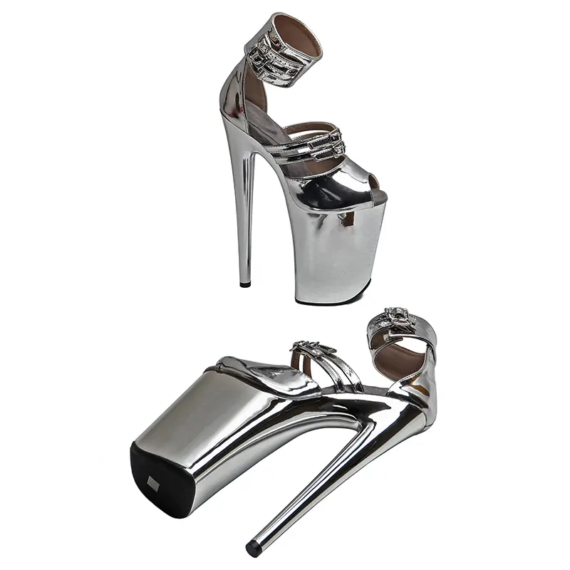 Leecabe 23CM/9inches Shiny PU Upper Trend Fashion Electroplate Platform High Heels Sandals Stripper Heel Pole Dance Shoes product view