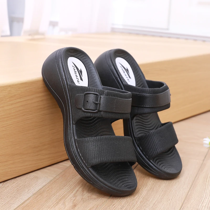 Smart Foot Thick Heel Sandals Fashion Slope Heel Summer New Indoor Anti-Slip Heightening Beach Cool Sandals Casual Style Holl... detail