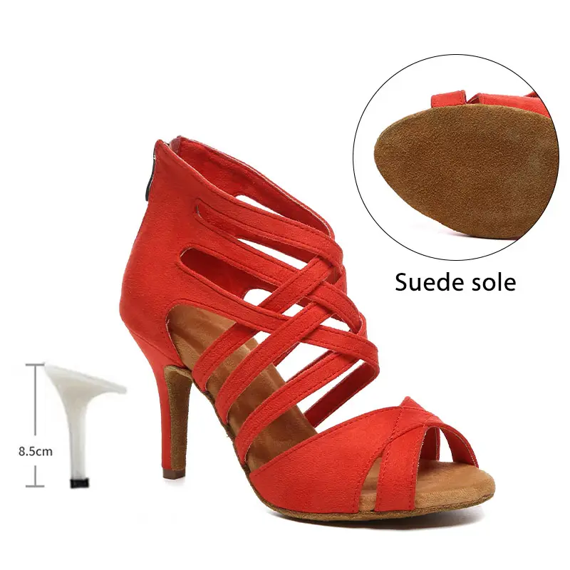 Red Women Heels for Dancing Latin Dance Shoes Girls Ladies Tango Latin Dance Shoes Ballroom Salsa Performance Shoes Party Shoes product view