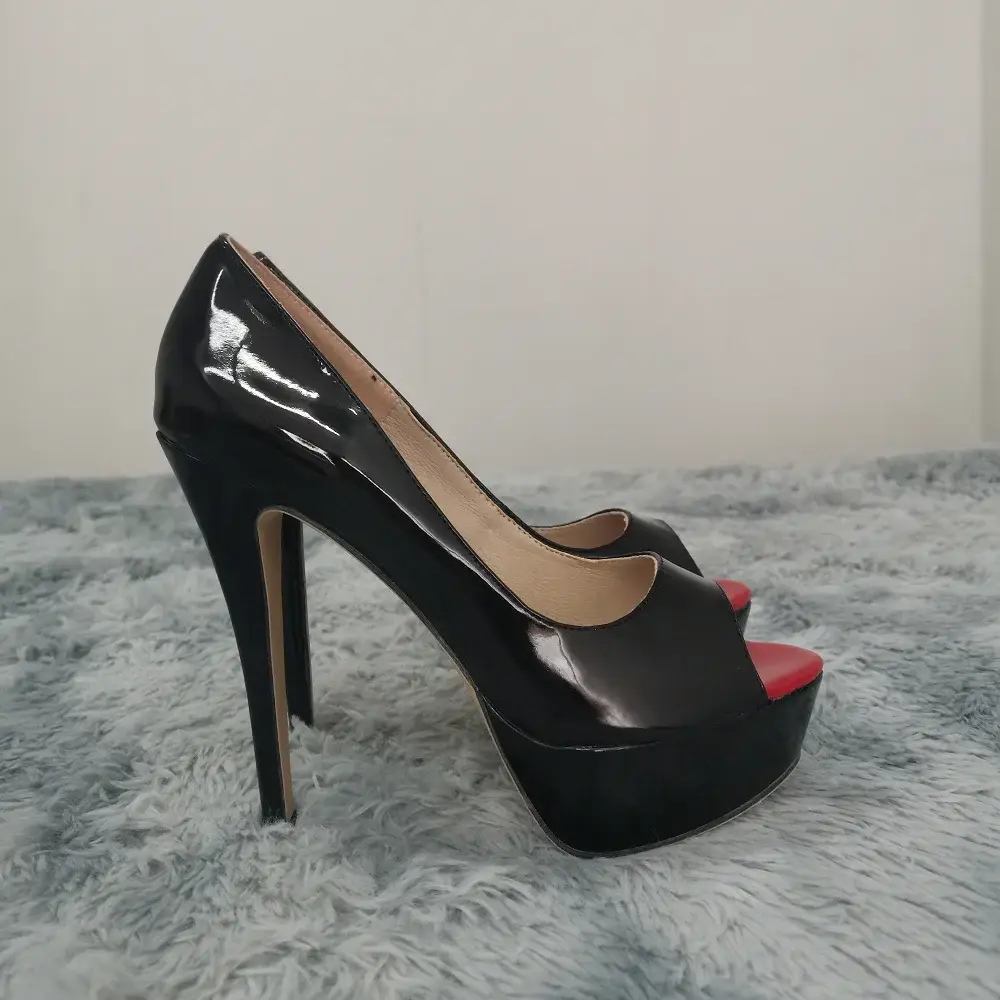 LOSLANDIFEN Women Pumps Sexy Peep Toe Platform 14cm Super High Heels Patent Leather Shoes Red Wedding Stilettos Large Size 44 product view