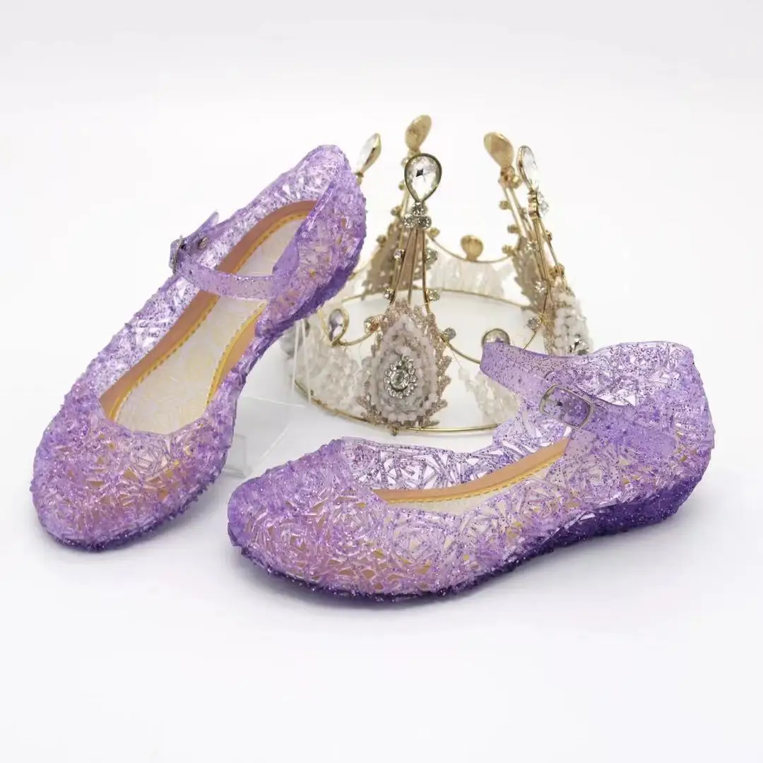 Girls Low Heel Princess Shoes Children New Summer Sandals Girls PVC Jelly Shoes Cinderella Crystal Shoes Kids Slope Heel Sandals detail