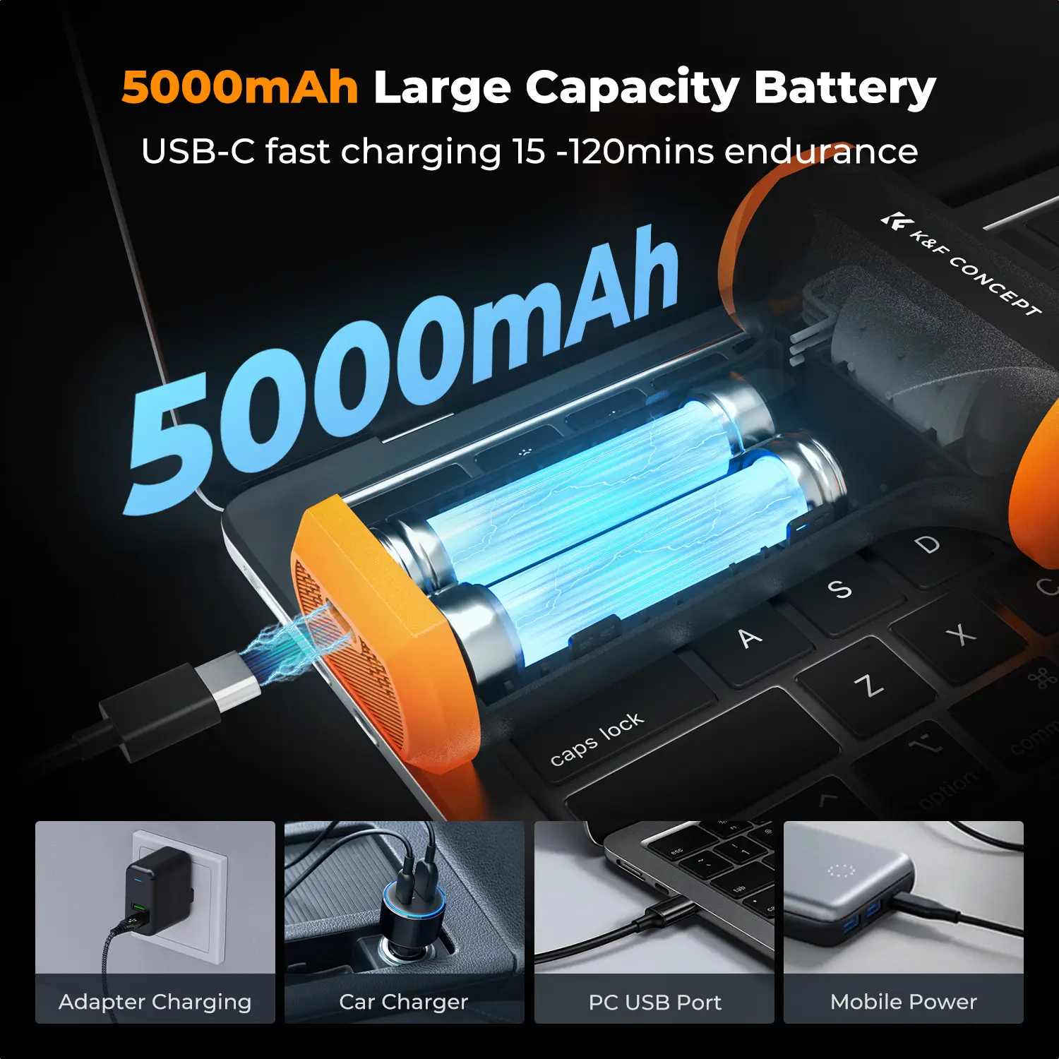 K&F CONCEPT 110000RPM Portable Electric Air Duster 3 Gear Compressed Air Blower for PC Computer,Laptop Keyboard,Camera Cleaner product view