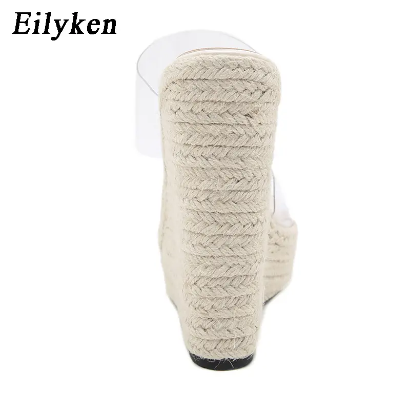 Eilyken Summer PVC Transparent Peep Toe Cane Straw Weave Slippers Platform Wedges Sandals Women Fashion High Heels Female Shoes product view