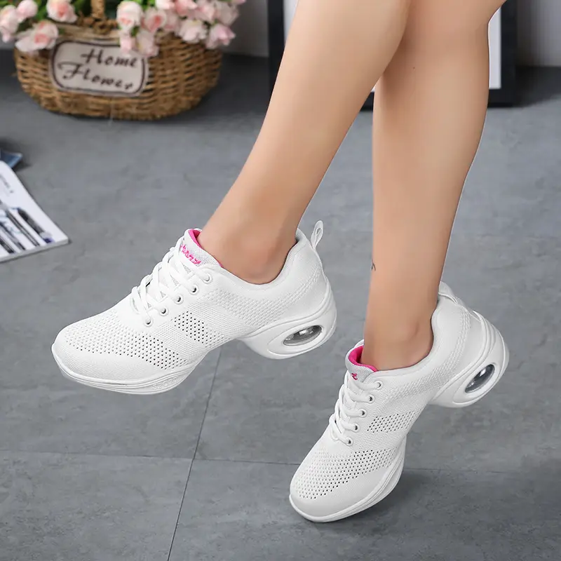 Women Mesh Dance Shoes Air Cushion Wedge Non Slip Lace Up Square Dance Aerobic Fitness Walking Sneakers 876 product view