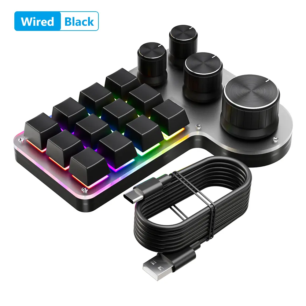 Programmable Customized Keyboard RGB 12 Keys 4 Knob Macro Keypad Hot-swap USB Wired/Bluetooth-Compatible Mechanical Keyboard product view