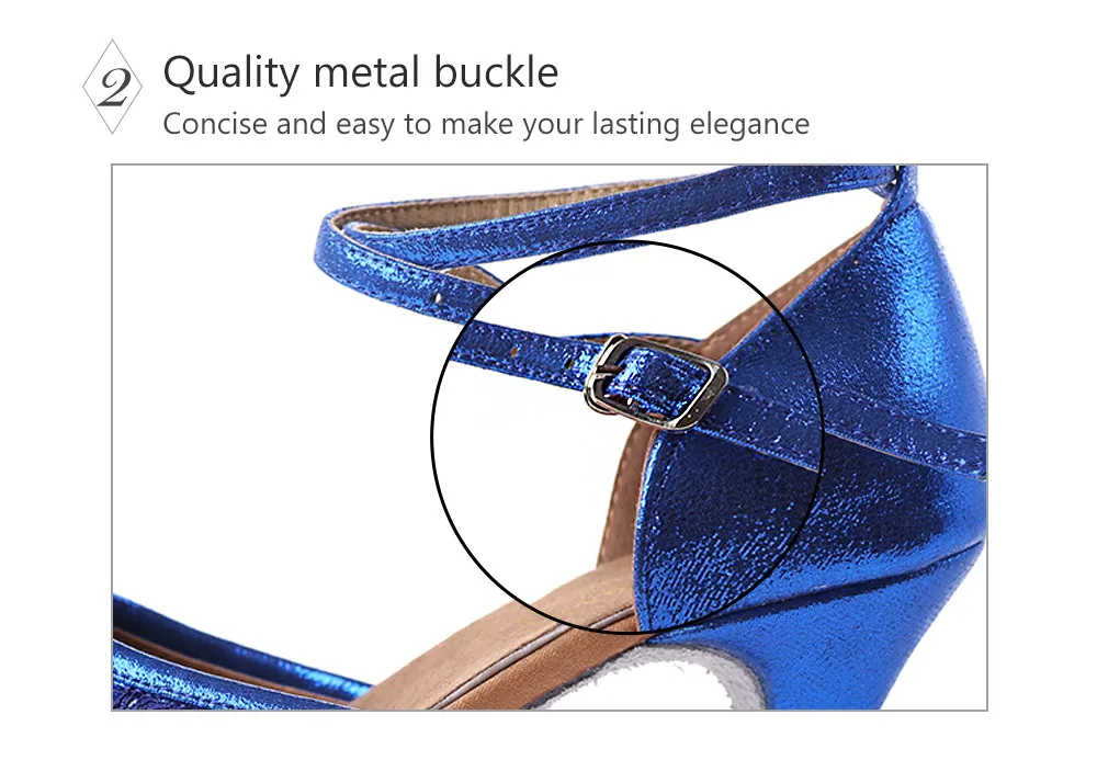 Adult Ladies Women Latin/Salsa/Tango Dance Shoes Closed Toe Glitter Blue/Black Ballroom Dance Shoes High Heels 5/7cm Party Shoes detail