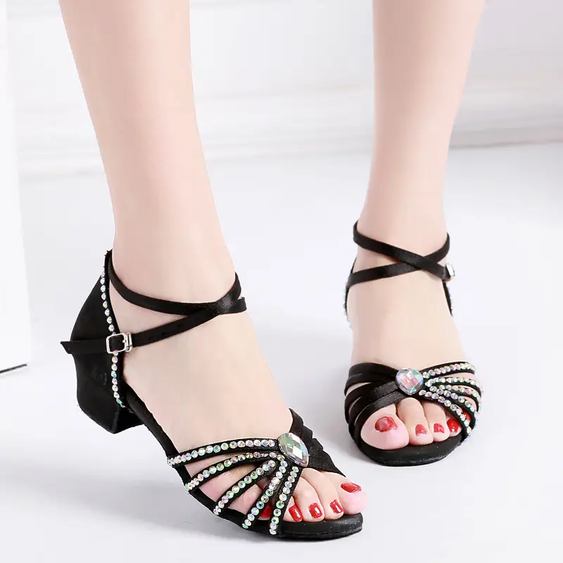 Summer Child Hot Latin Dance Shoes Women for Satin Salsa Dance Shoes Girls for Shine Rhinestone Ballroom Dance Shoes product view