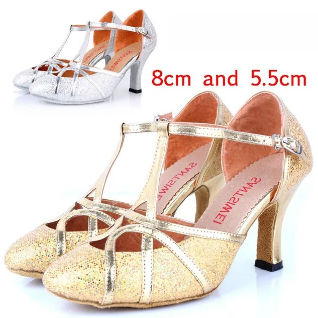 New Latin Dance Shoes Woman High Heel Silver Gold Cheap Ballroom Dancing Shoes Girls Gliter Closed Toe Salsa Shoes 5cm 7cm Heel detail