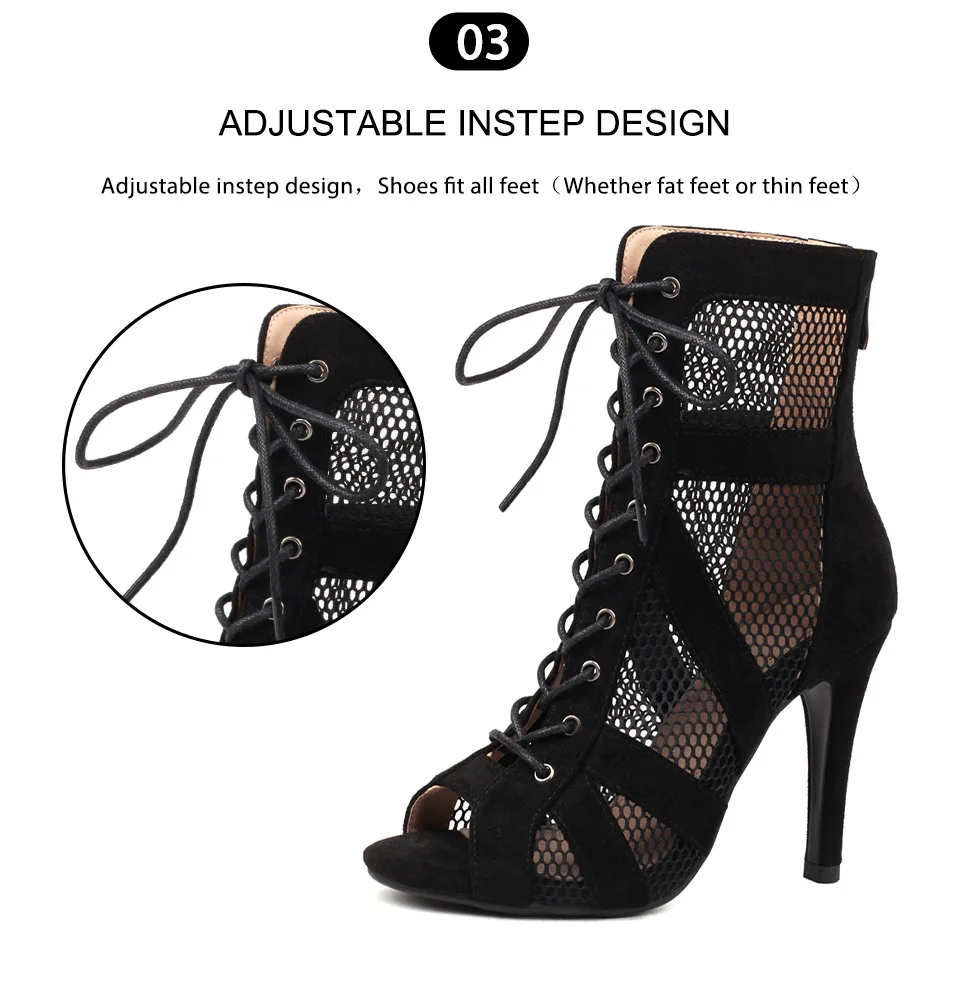 Girls Latin Dance Shoes Women Modern Dance Salsa High-Top Sandals Dance Hall Shoes Ladies Fashion Sexy High-Heeled Suede Boots detail