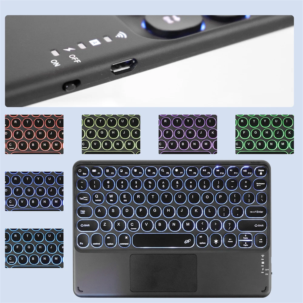 Spanish/Hebrew/Russian/Portuguese Cute Round Hat Backlit Bluetooth Keyboard with Touchpad For iPad Tablet Laptop IOS Android detail