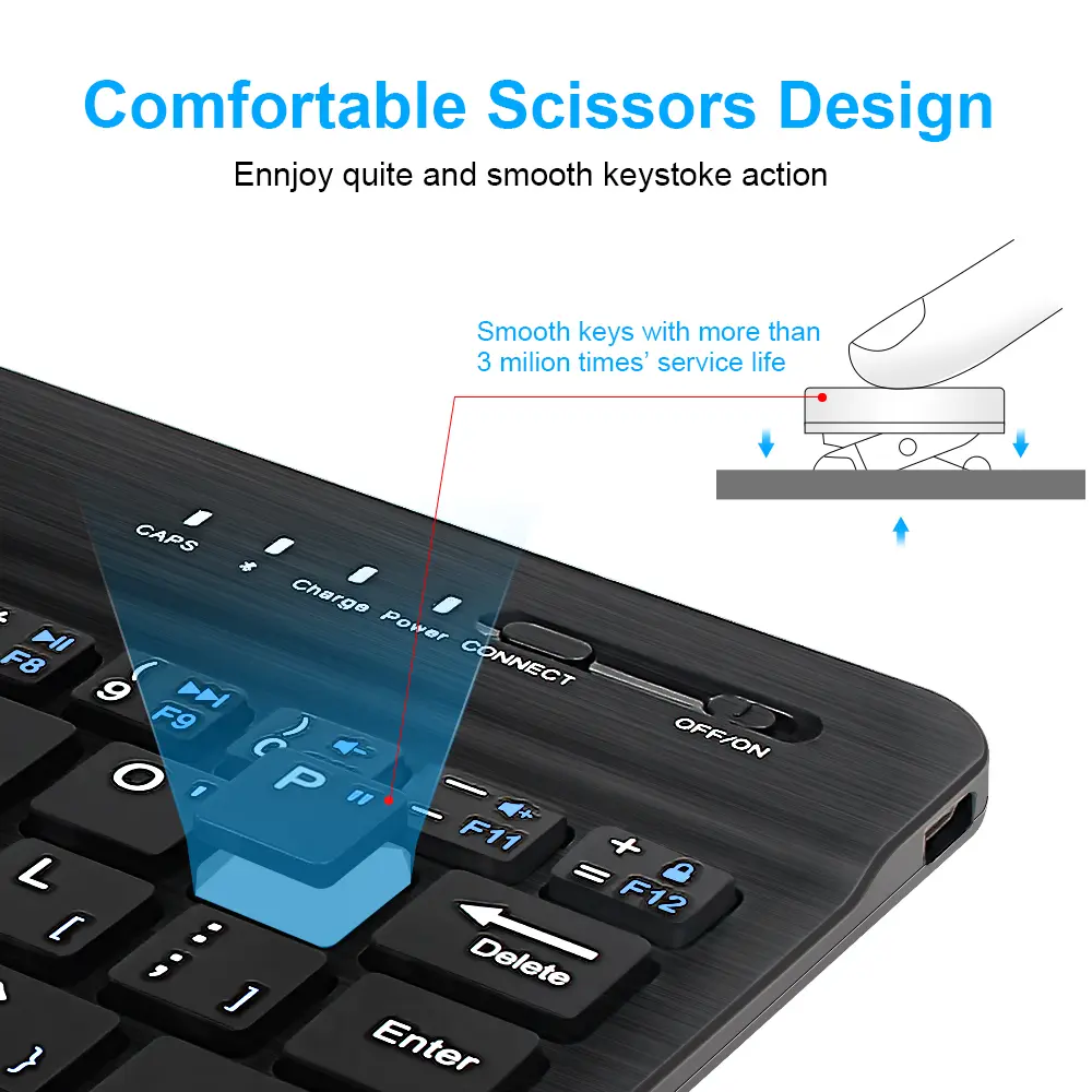 Bluetooth Wireless Keyboard 10 inch Rechargeable Keyboard Russian English Keycaps For iPad Tablet Laptop Adapter PC Accessories product view