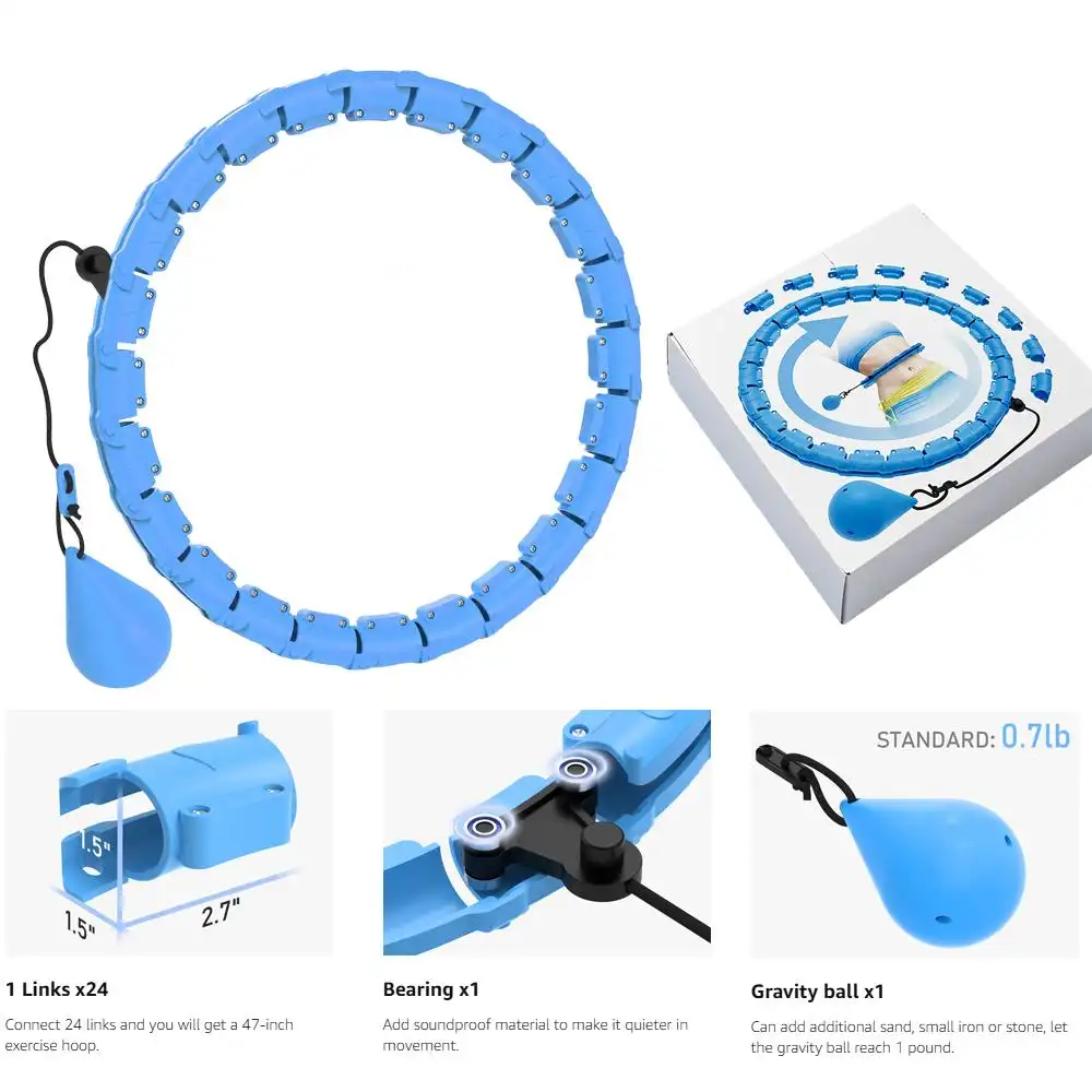 Smart Weighted Fitness Hoop 24 Detachable Links Adjustable Plus Size 47-Inch Slimming Ring Waist Trainer Auto-Spinning Massage Circle for Adults Women Beginners Weight Loss Fat Burning Home Gym Workout Equipment product view