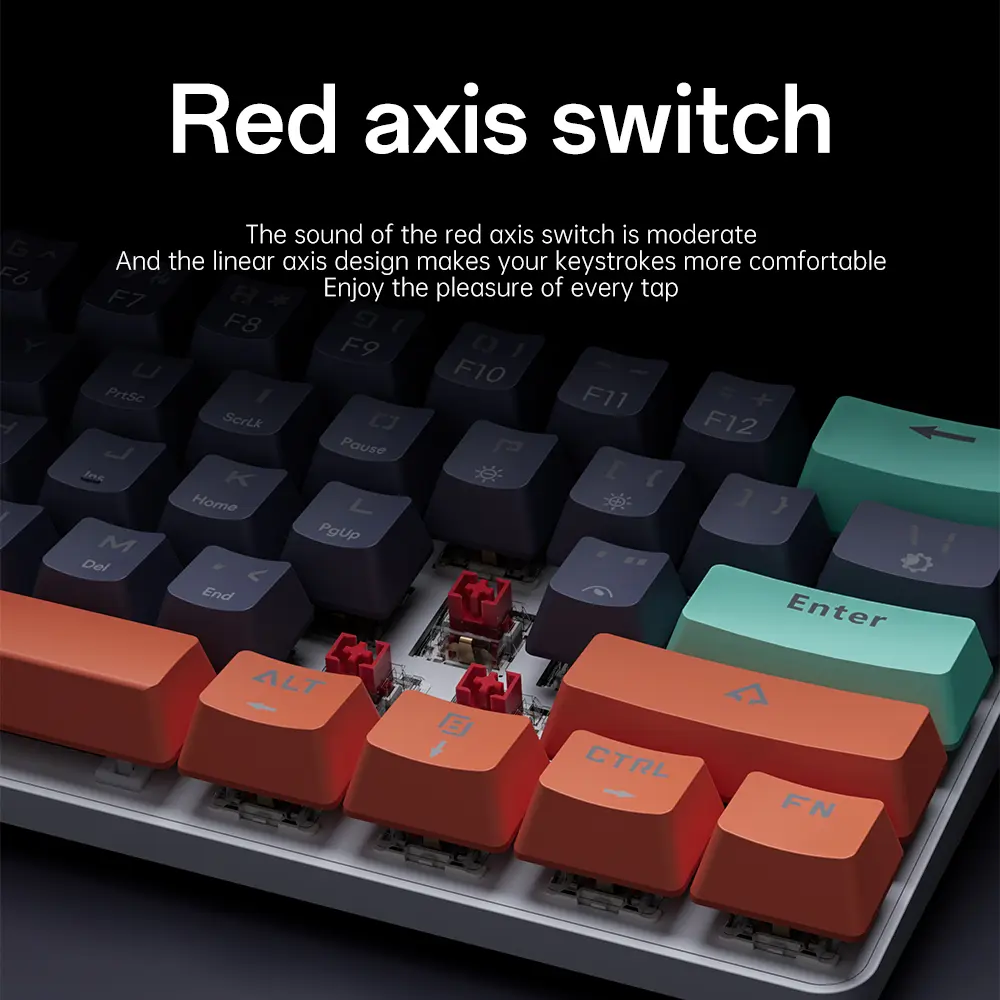 MUCAI 61 key USB hot swappable esports mechanical keyboard game red axis LED cool light effect compact and practical product view