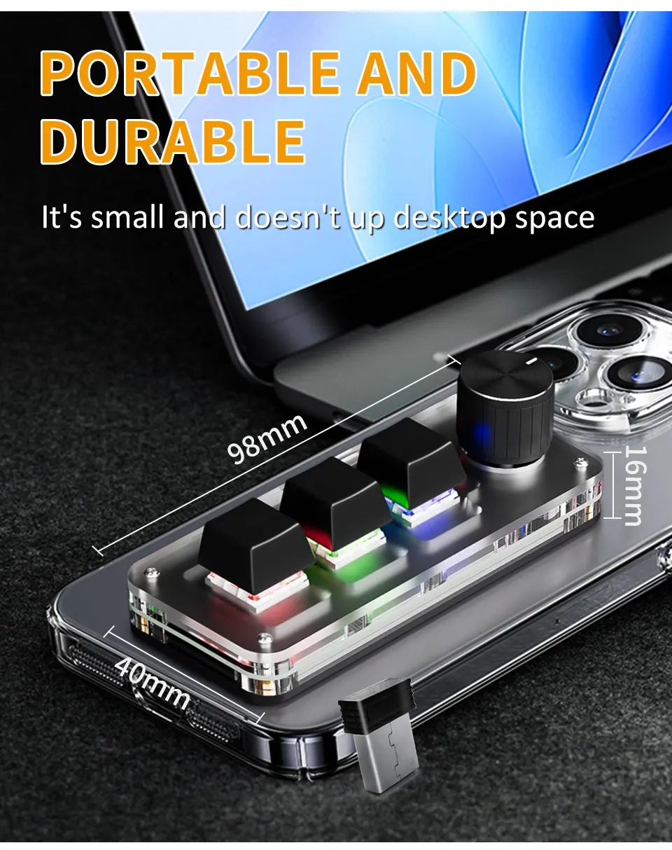 2.4G 3-key Customize Bluetooth Keyboard Macro Knob Copy Paste Shortcut Key E-sports Game Mini Mechanical Hot Plug Mini Keyboard detail