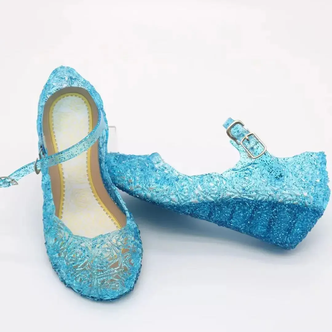 Girls Low Heel Princess Shoes Children New Summer Sandals Girls PVC Jelly Shoes Cinderella Crystal Shoes Kids Slope Heel Sandals detail