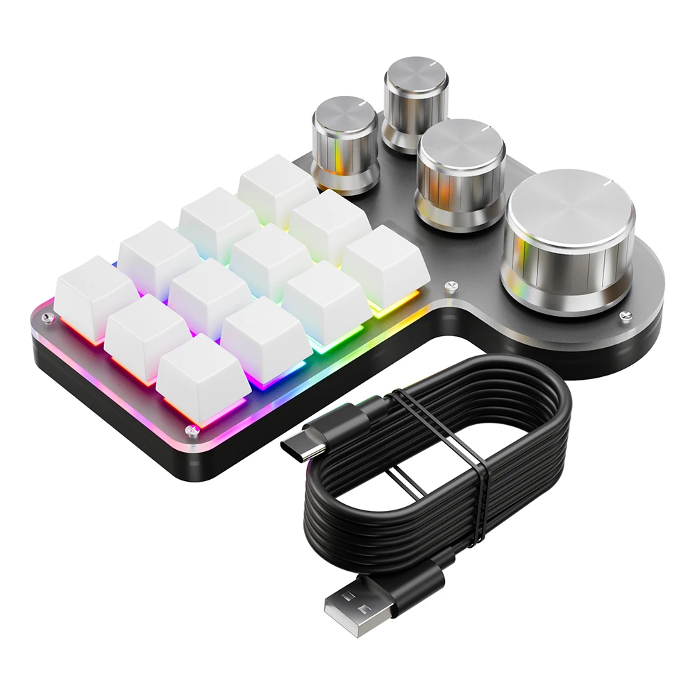 Programmable Customized Keyboard RGB 12 Keys 4 Knob Macro Keypad Hot-swap USB Wired/Bluetooth-Compatible Mechanical Keyboard detail