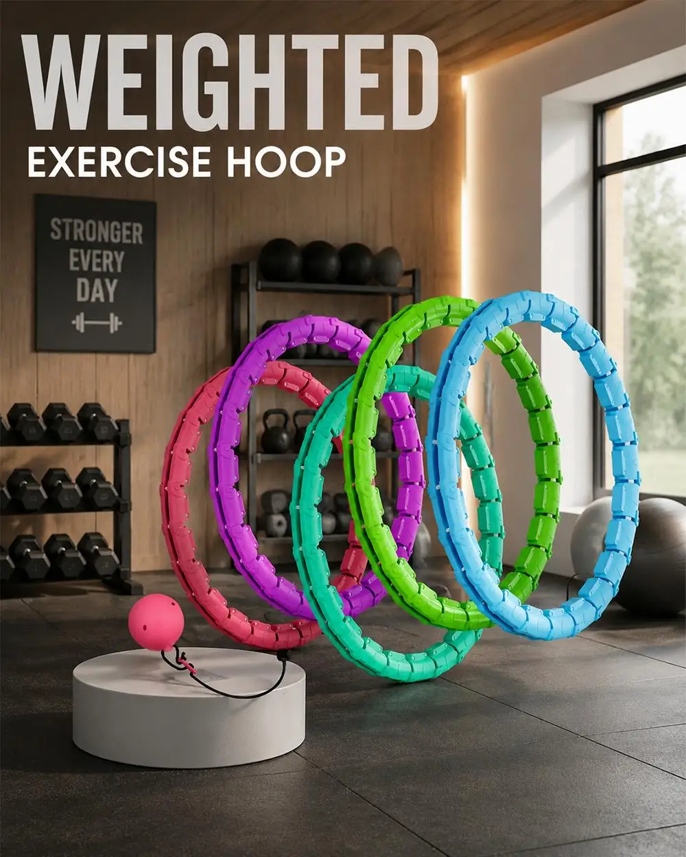 Smart Weighted Fitness Hoop 24 Detachable Links Adjustable Plus Size 47-Inch Slimming Ring Waist Trainer Auto-Spinning Massage Circle for Adults Women Beginners Weight Loss Fat Burning Home Gym Workout Equipment detail