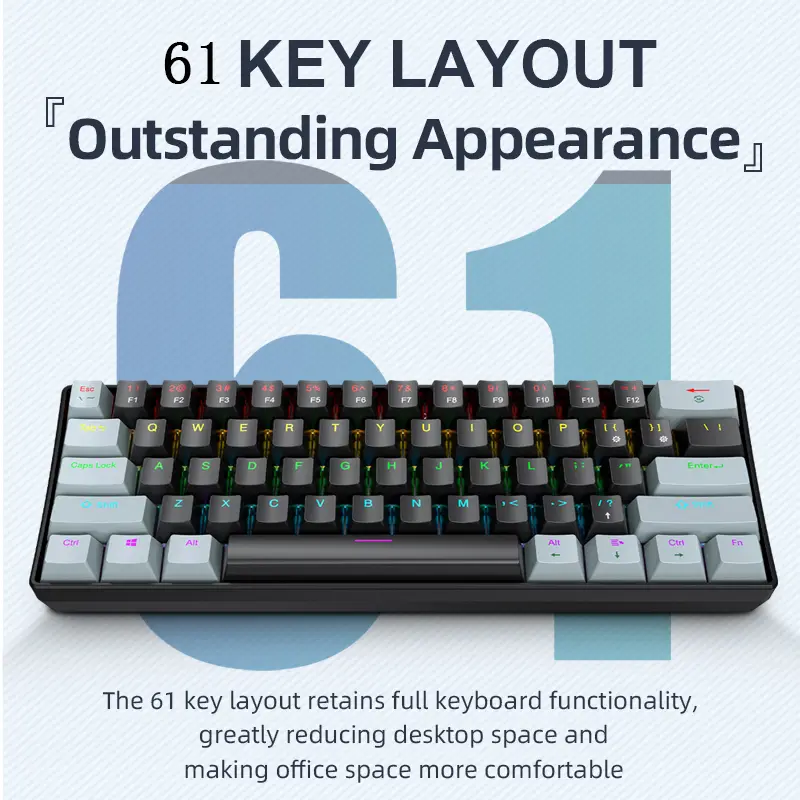 APAYADO K61 61 Keys Wired Mechanical Keyboard, 60% layout Mini RGB Gaming Keyboard, Red/Blue Switch, Compact for PC Laptop product view