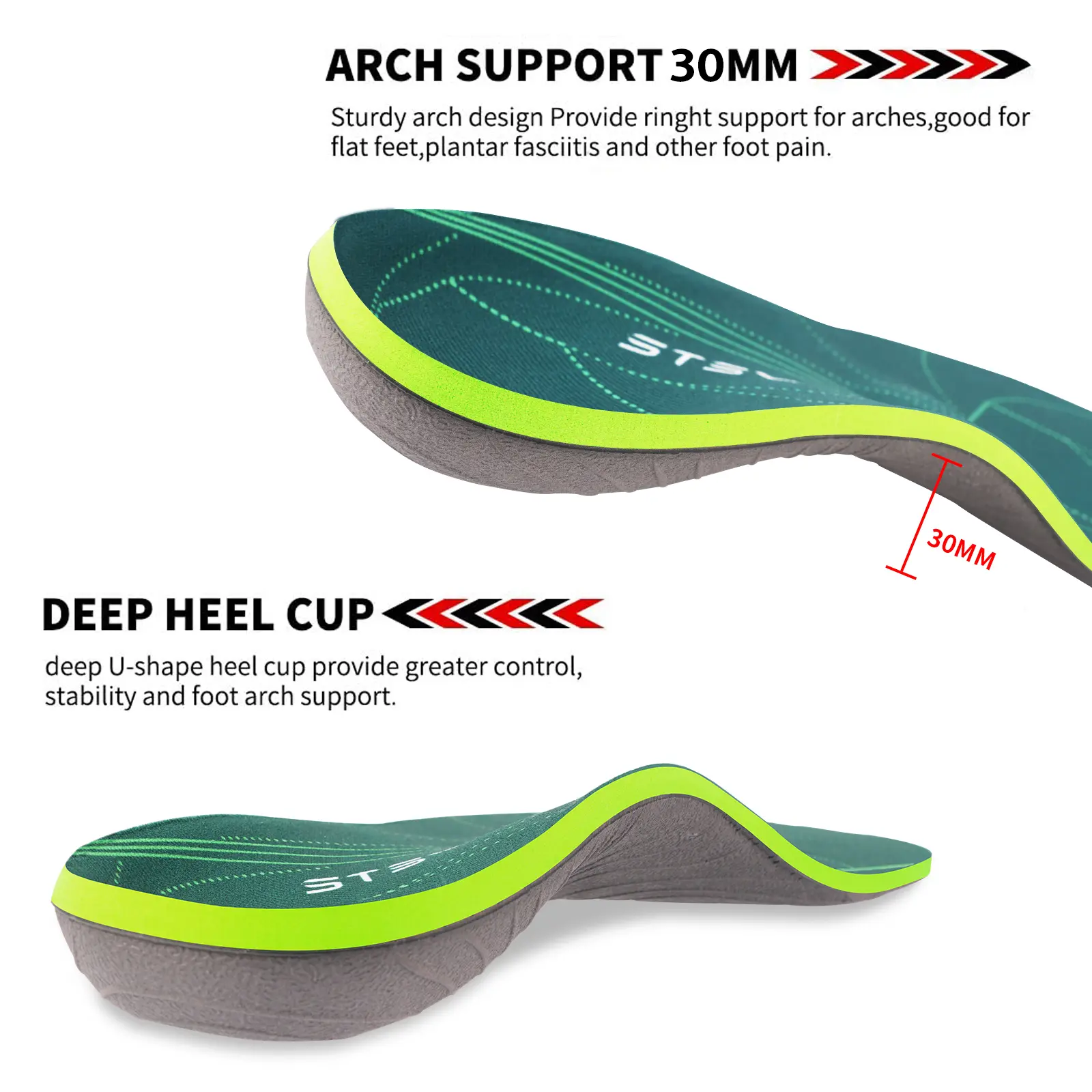 Severe Flat Foot Orthotic Insole Plantar Fasciitis Relieve Heel Pain Arch Support Shoes Insert For Women Men Sneakers Boots Sole product view
