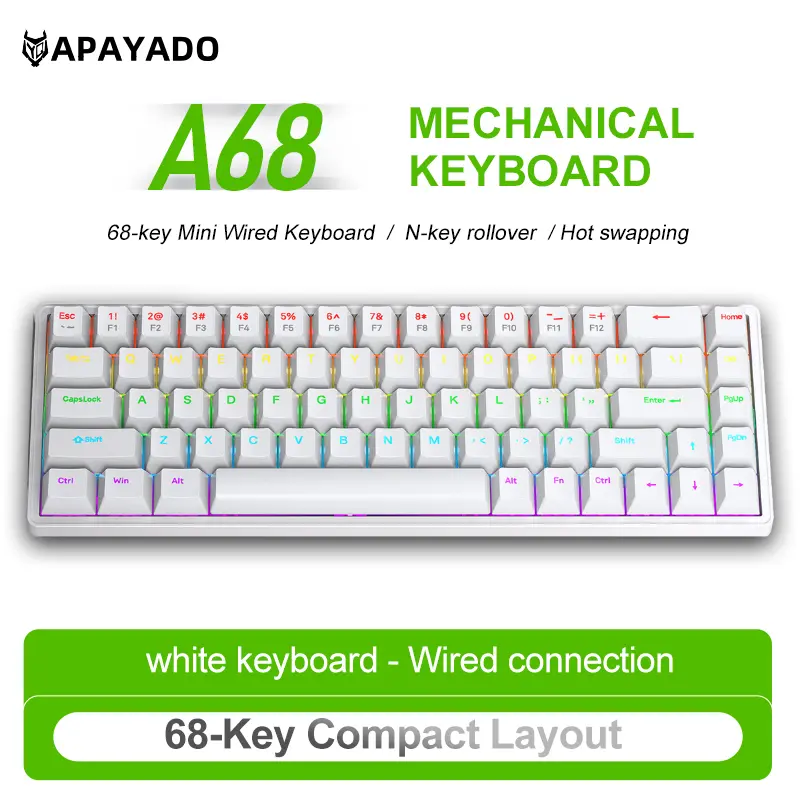APAYADO A68 Wired Mechanical Keyboard Compact Layout Hot Swappable Blue/Red Switches RGB Backlight Full Key Rollover Type-C product view