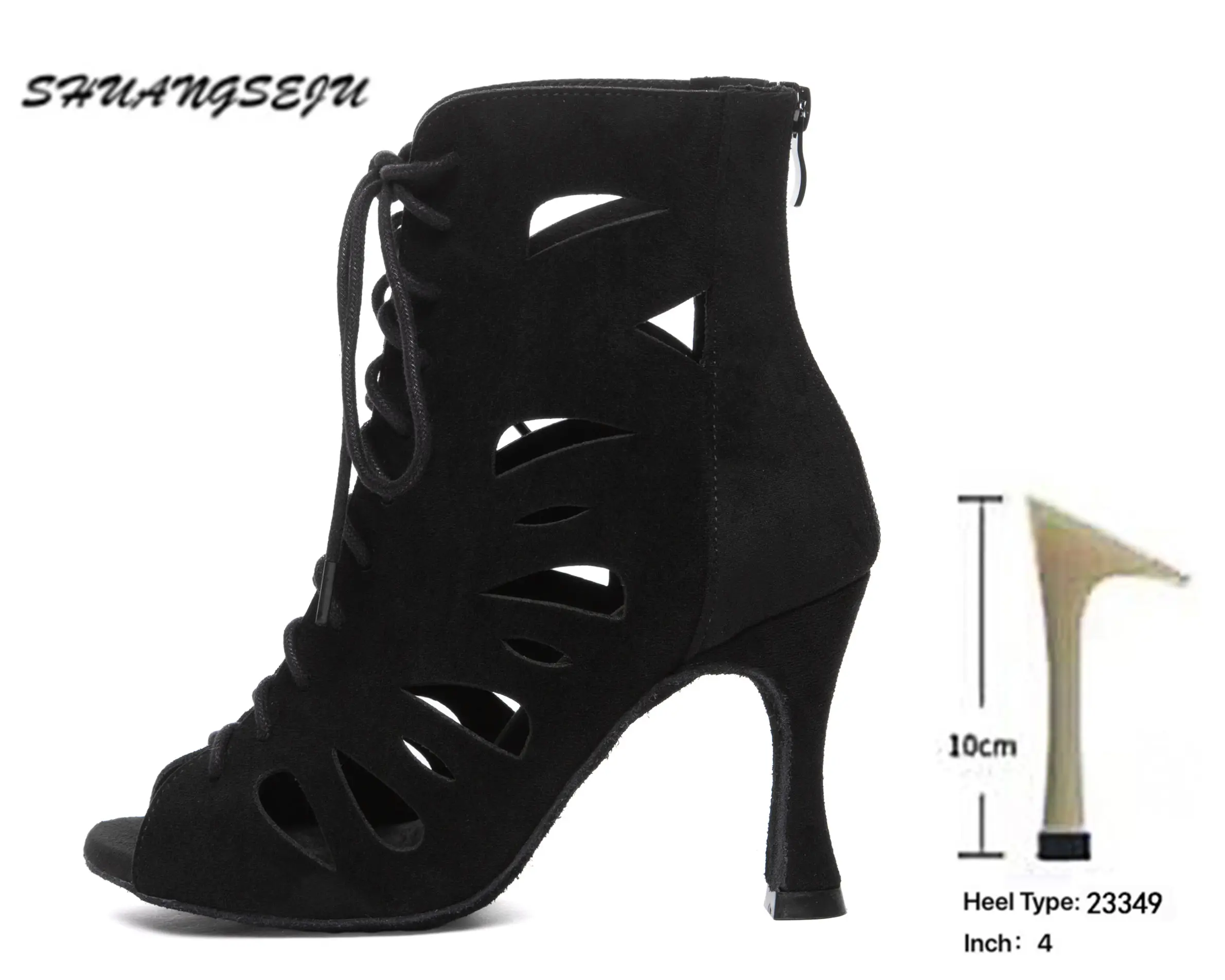 SHUANGSEJU New Women's Latin Dance Shoes Hollow Sexy Lace-Up Salsa Dance Shoes Bachata Black Jazz Ankle Boots Heels Dance Shoes product view