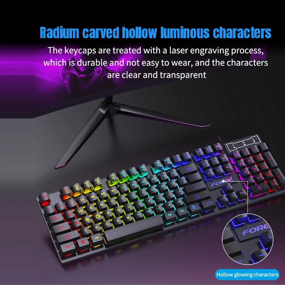 104Keys Wired Keyboard RGB Colorful Gaming Keyboard USB Wired Keyboard Standard Keyboard for PC Laptop Android Windows Mac OS detail