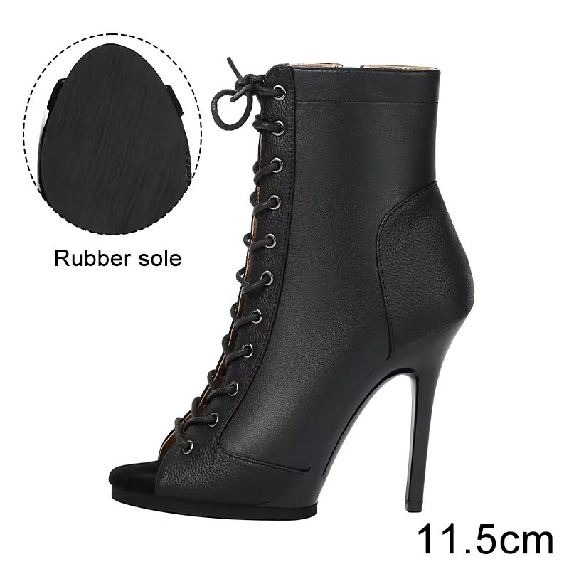 Black Sexy PU Platform Jazz Latin Custom Dance Shoes Lace-up High Heels Dance Shoes Soft-soled Short Boots Dance Boots for Women product view