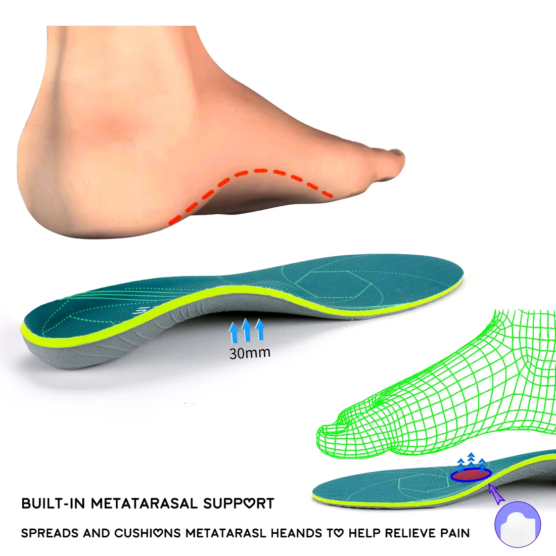 Flat Feet Template Arch Support Orthopedic Insoles,Men Women Plantar Fasciitis Heel Pain Orthotics Insoles Sneakers Shoe Inserts detail