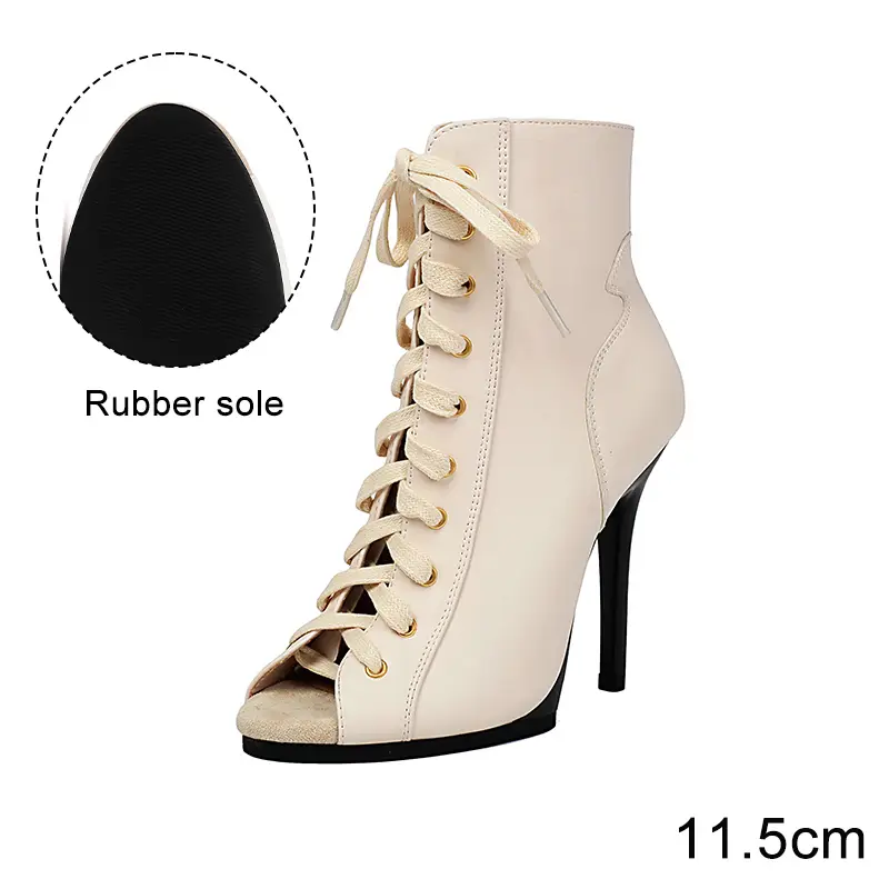 Black Sexy PU Platform Jazz Latin Custom Dance Shoes Lace-up High Heels Dance Shoes Soft-soled Short Boots Dance Boots for Women product view