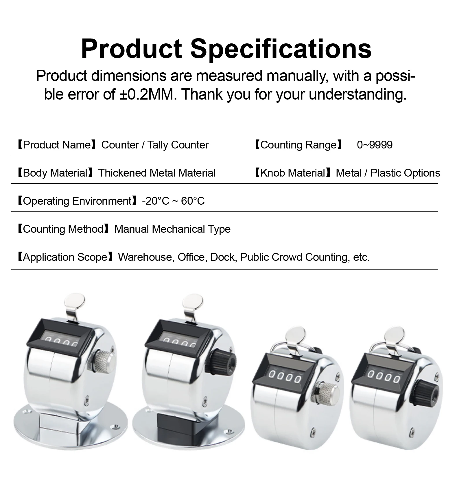 4 Digit Handheld Mechanical Tally Counter Clicker for Events Crowd Counting Warehouse Attendance 09999 No Battery detail