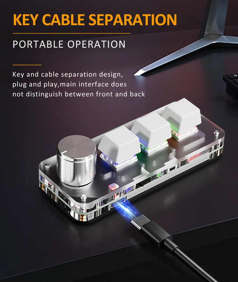 2.4G 3-key Customize Bluetooth Keyboard Macro Knob Copy Paste Shortcut Key E-sports Game Mini Mechanical Hot Plug Mini Keyboard detail