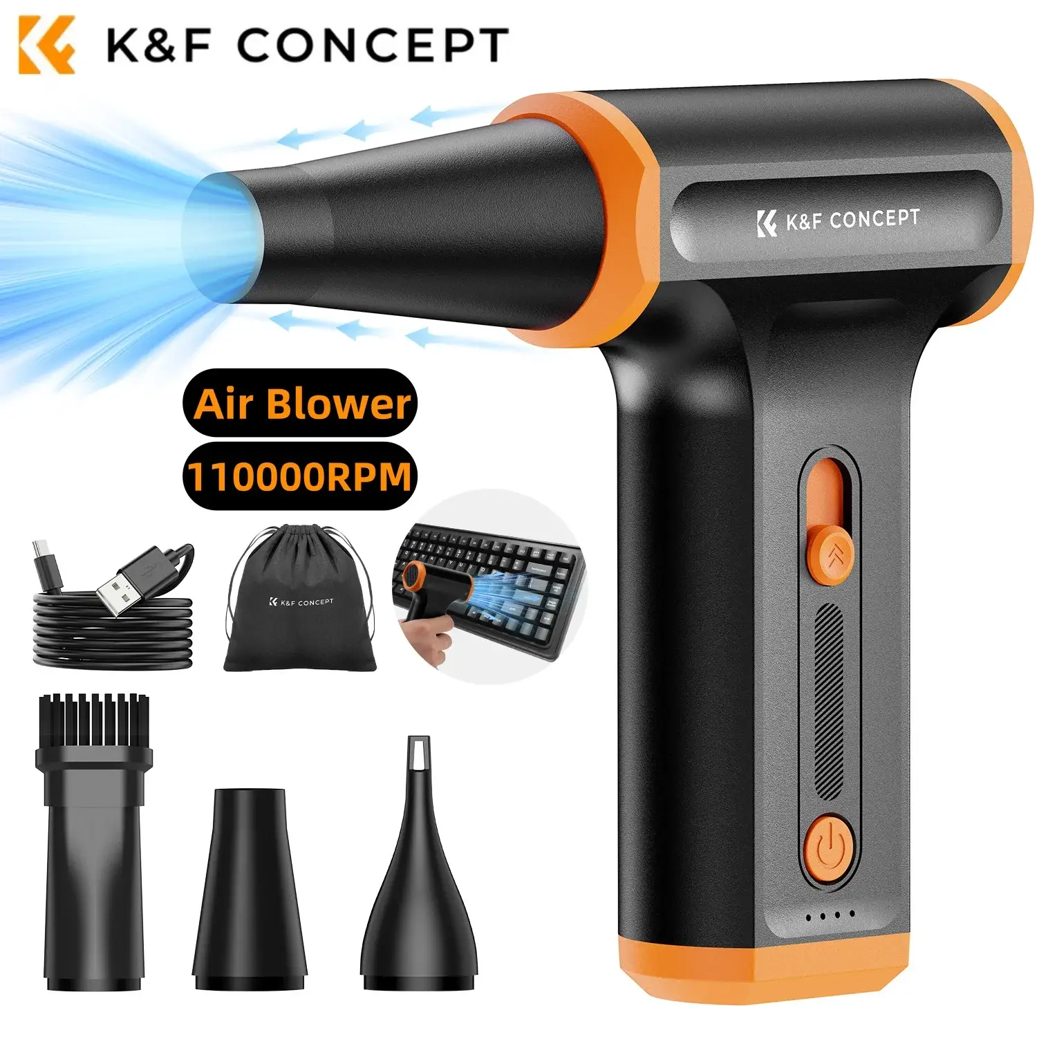 K&F CONCEPT 110000RPM Portable Electric Air Duster 3 Gear Compressed Air Blower for PC Computer,Laptop Keyboard,Camera Cleaner product view