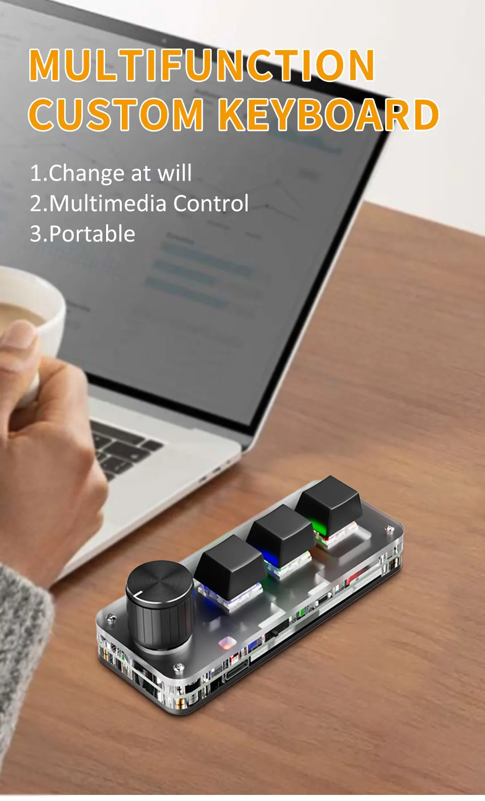 2.4G 3-key Customize Bluetooth Keyboard Macro Knob Copy Paste Shortcut Key E-sports Game Mini Mechanical Hot Plug Mini Keyboard detail