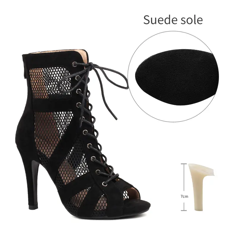 Girls Latin Dance Shoes Women Modern Dance Salsa High-Top Sandals Dance Hall Shoes Ladies Fashion Sexy High-Heeled Suede Boots product view