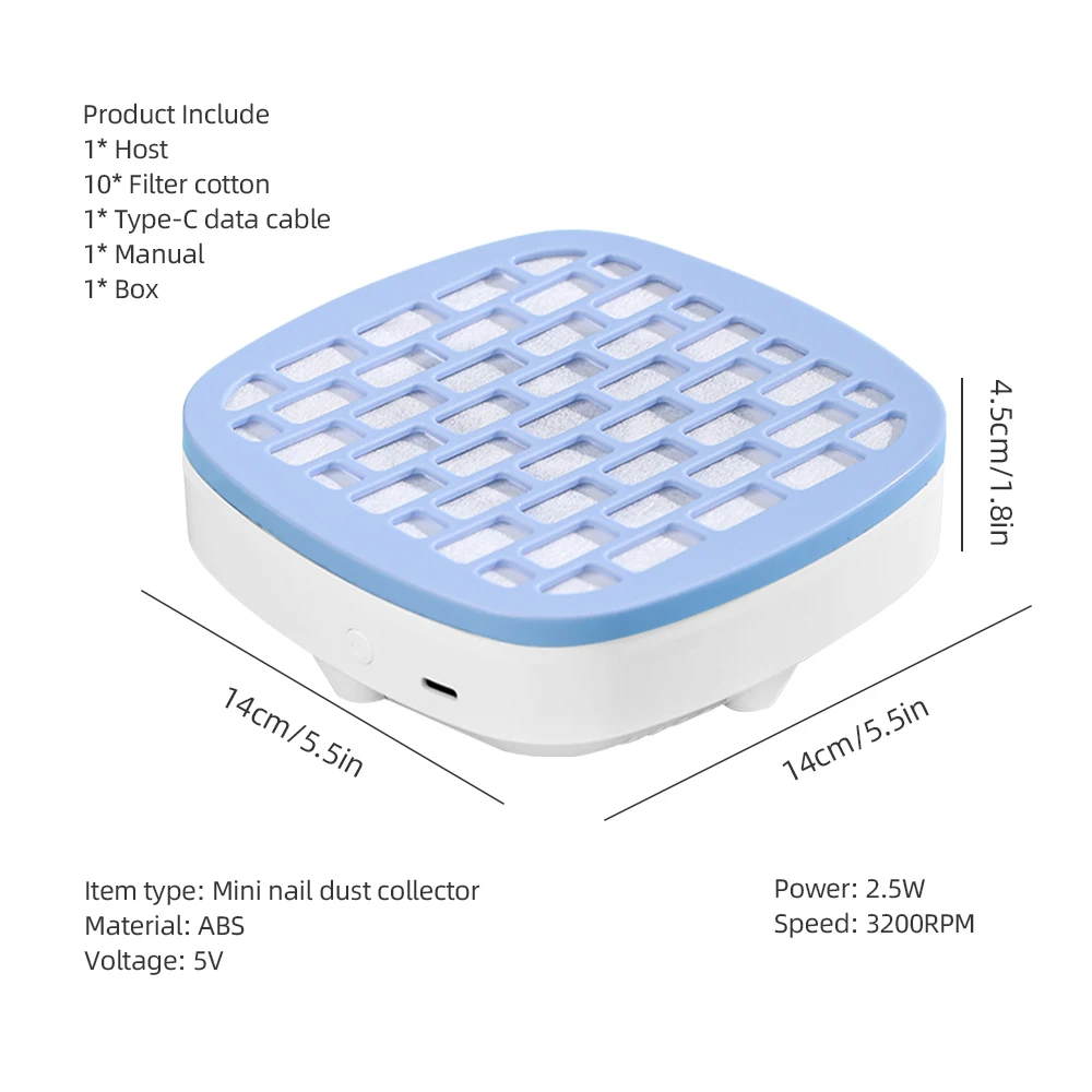 USB Nail Dust Collector Extractor Fan Desktop Vacuum Cleaner With 10pcs Filters Electric Nail Powder Collect Fan Powder Manicure detail