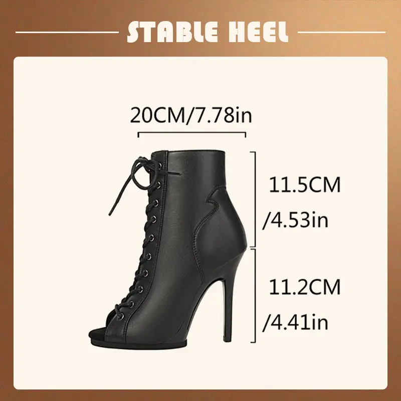 Black Sexy PU Platform Jazz Latin Custom Dance Shoes Lace-up High Heels Dance Shoes Soft-soled Short Boots Dance Boots for Women product view