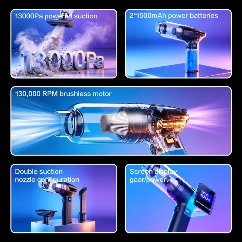 Cordless Handheld Vacuum Household Car Wet Dry Dust Buster USB Rechargeable Portable High-power Dual-use Vacuum Cleaner product view