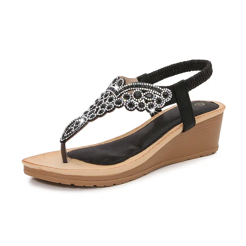 Ladies Roman Sandals Bohemian Ethnic Style Water Diamond Slope Heel Summer New Fashion Shoes Low Help Glue Stick Sandals product view