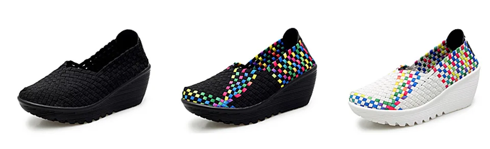 EOFK Autumn Women Woven Shoes Loafers Platform Handmade Elastic Slip on Nylon Woven Casual Wedges Shoes Lady detail