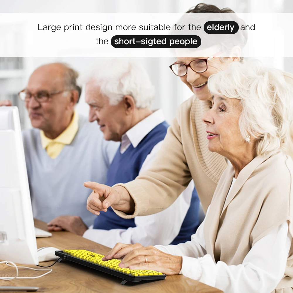 Black Large Print Yellow Buttons Keyboard USB Wired Keyboard for Seniors and Low Vision detail
