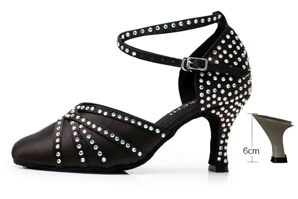 DILEECHI Tan Satin rhinestones Latin Modern dance shoes women Autumn and Winter Ballroom dancing shoes 7.5cm closed toe shoes product view