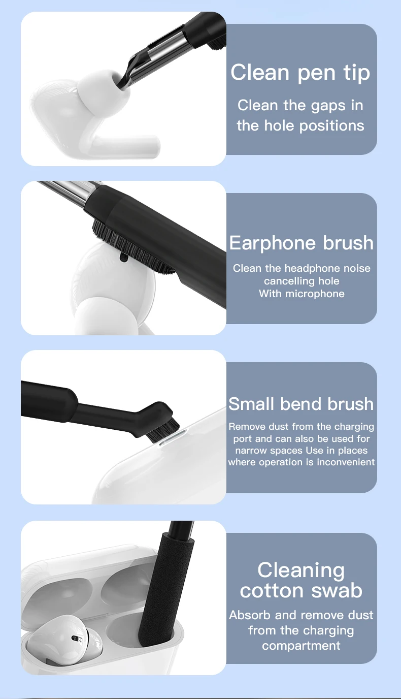 Cleaning Set: Computer Keyboard Cleaning Brush, Headphones, iPad, Mobile Phone Cleaning Pen, Keyboard, Camera Cleaning Brush detail