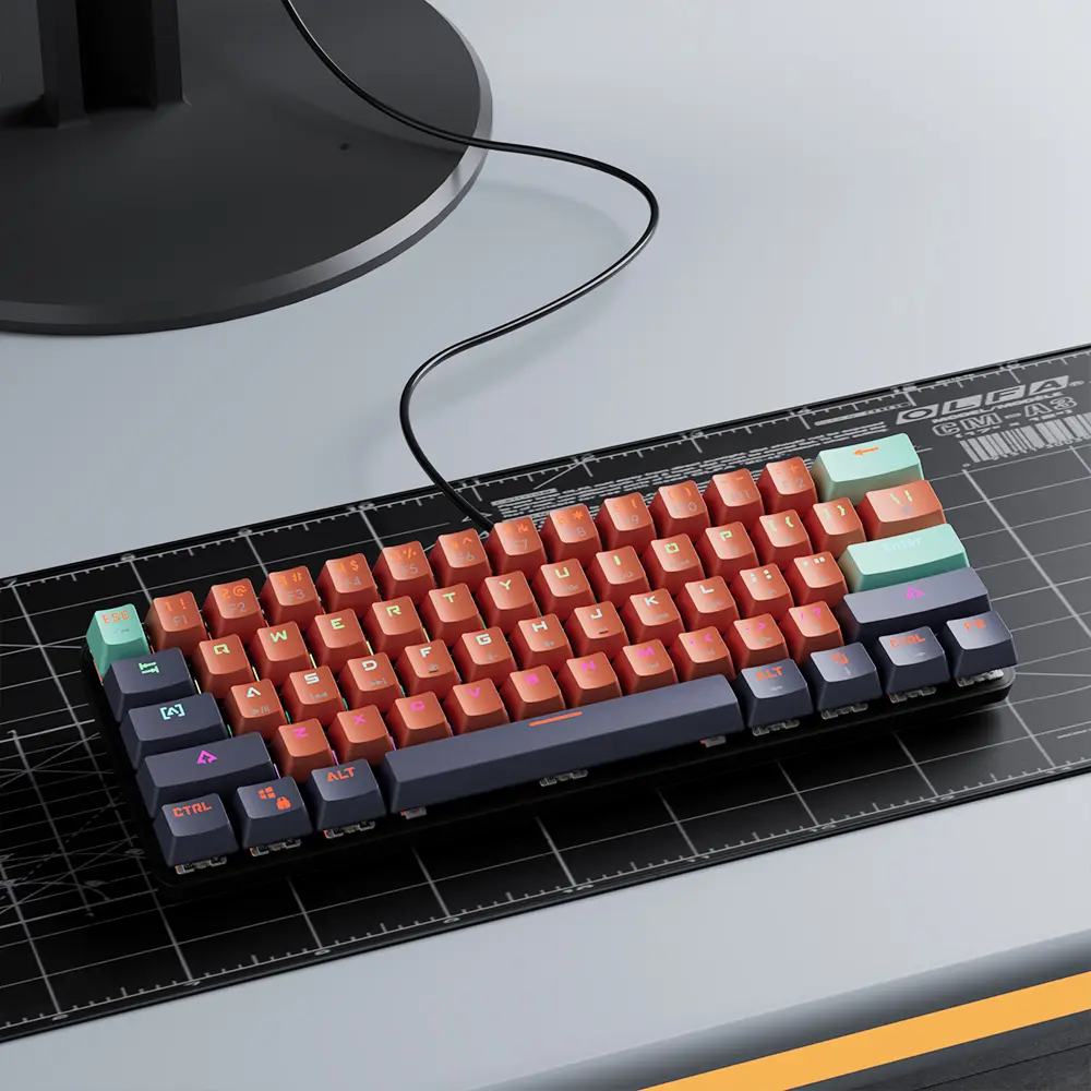 MUCAI 61 key USB hot swappable esports mechanical keyboard game red axis LED cool light effect compact and practical product view