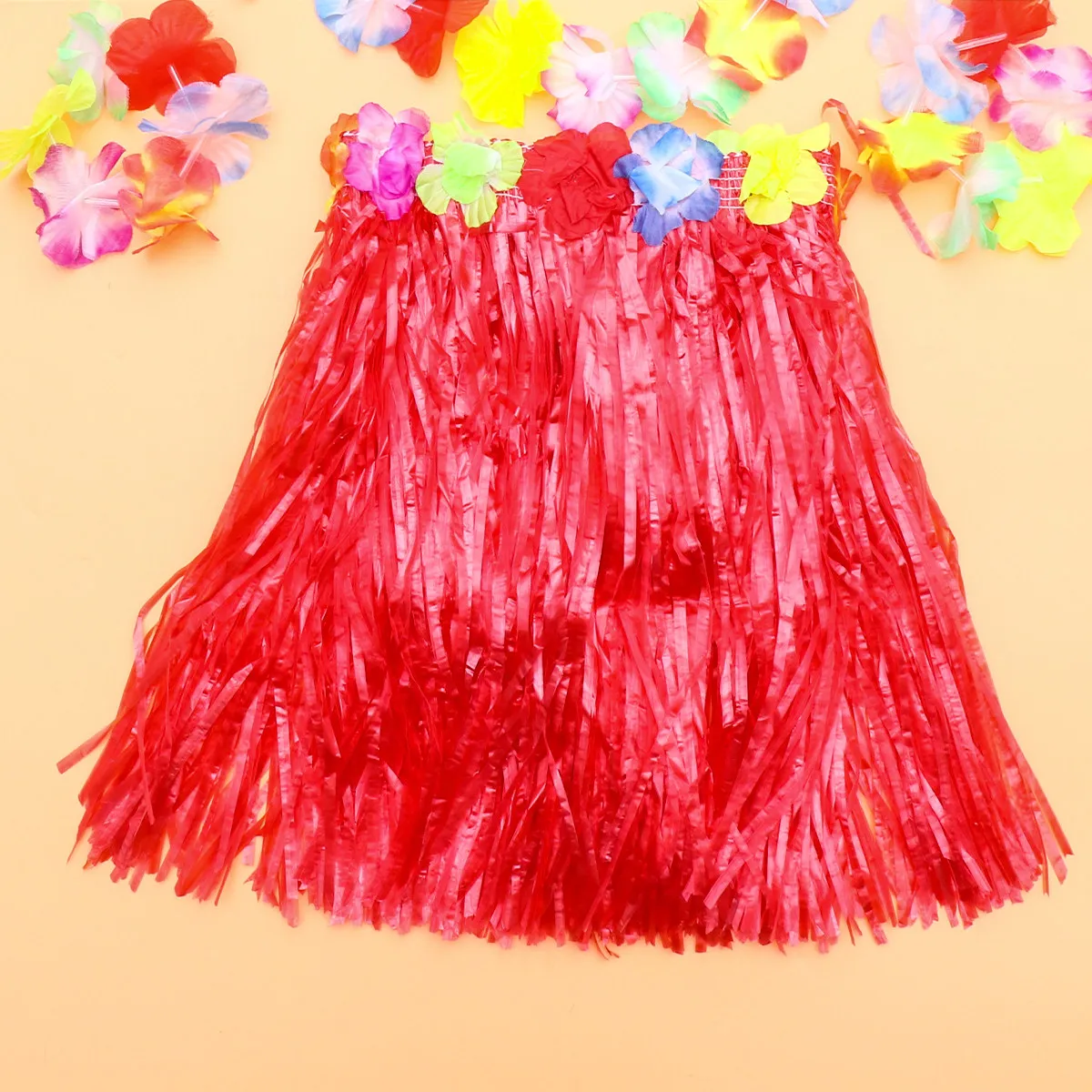 Kids Luau Costume Set Hawaiian Hula Skirt Head Hoop Bracelets Neck Garland Colorful Tropical Party Supplies for Beach Luau detail