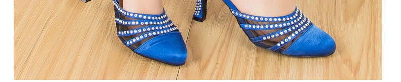 DILEECHI New arrival Tan Satin Latin Modern dance shoes female Autumn and Winter Ballroom dancing shoes thin heels 7.5cm detail