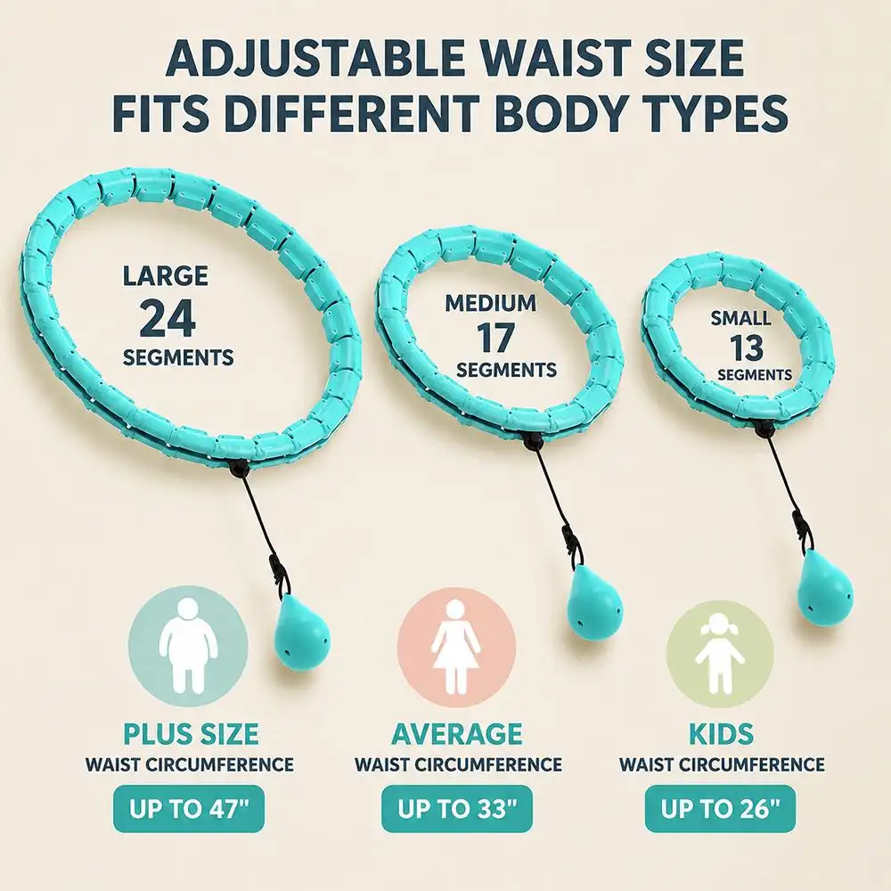 Smart Weighted Fitness Hoop 24 Detachable Links Adjustable Plus Size 47-Inch Slimming Ring Waist Trainer Auto-Spinning Massage Circle for Adults Women Beginners Weight Loss Fat Burning Home Gym Workout Equipment product view