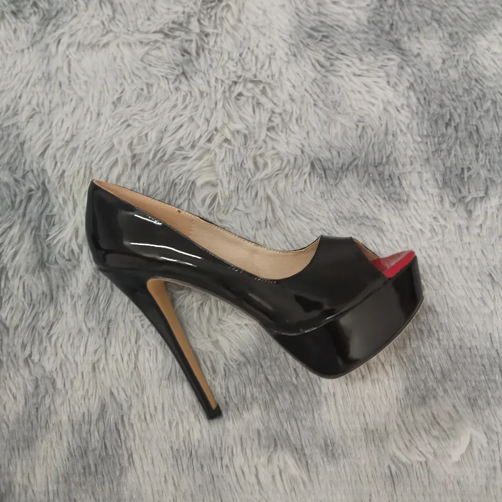 LOSLANDIFEN Women Pumps Sexy Peep Toe Platform 14cm Super High Heels Patent Leather Shoes Red Wedding Stilettos Large Size 44 detail